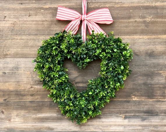 Valentine's Day Wreath - Boxwood Heart Wreath - Farmhouse Valentine Wreath - Choose Bow | Etsy (US)