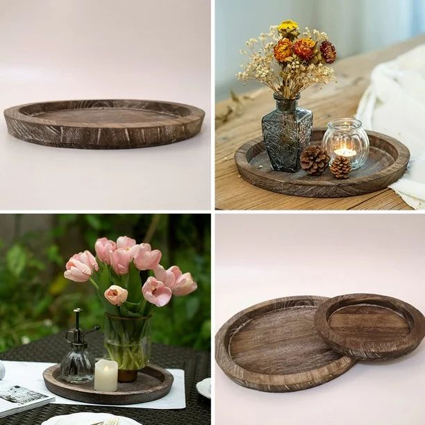Rustic Wooden Tray, Candle Holder Fruit Food Serving Tray Home Decor Accessories for Farmhouse Ki... | Walmart (US)