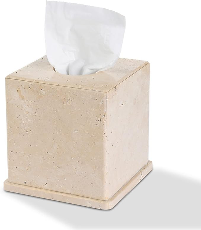 Natural Marble Tissue Box Cover, Beige Tissue Organizer 6 x 6 x 6 inch, Heavy Stone Decorative Bo... | Amazon (US)