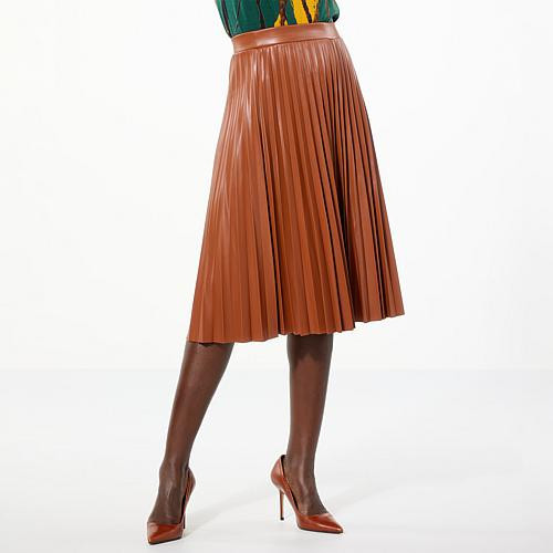 Iman Global Chic Pleated Faux Leather Skirt - Tan - Size 1X | HSN