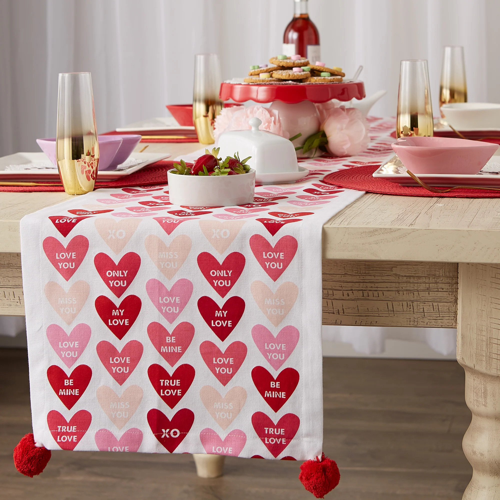 Conversation Hearts Print Table Runner 14x72 | Pier 1