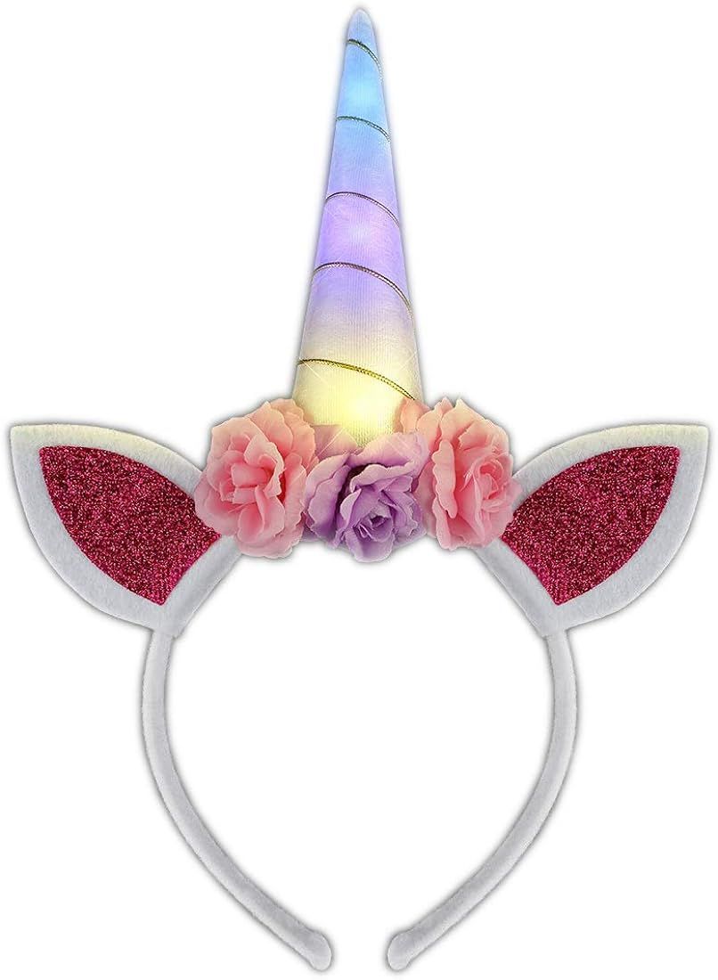 Light Up Color Change Unicorn Horn Flower Headband | Amazon (US)
