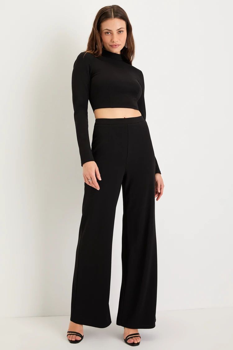 Chic Enticement Black Mock Neck Wide-Leg Two-Piece Jumpsuit | Lulus (US)