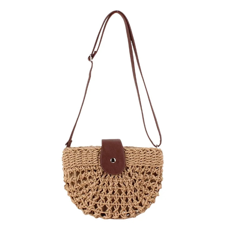 JOGZMZ Handwoven Rattan Straw Beach Bag, Bohemian Semicircle Crossbody Purse for Summer & Vacatio... | Walmart (US)