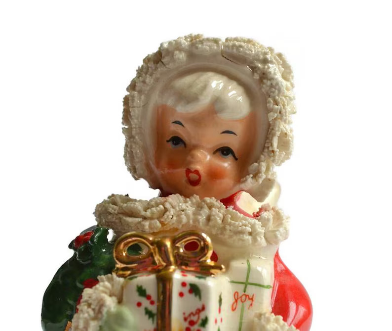 Rare vintage open mouth Napco Christmas Angel Girl Figurine, Mid-Century Ceramic Holly Gift | Etsy (Global)