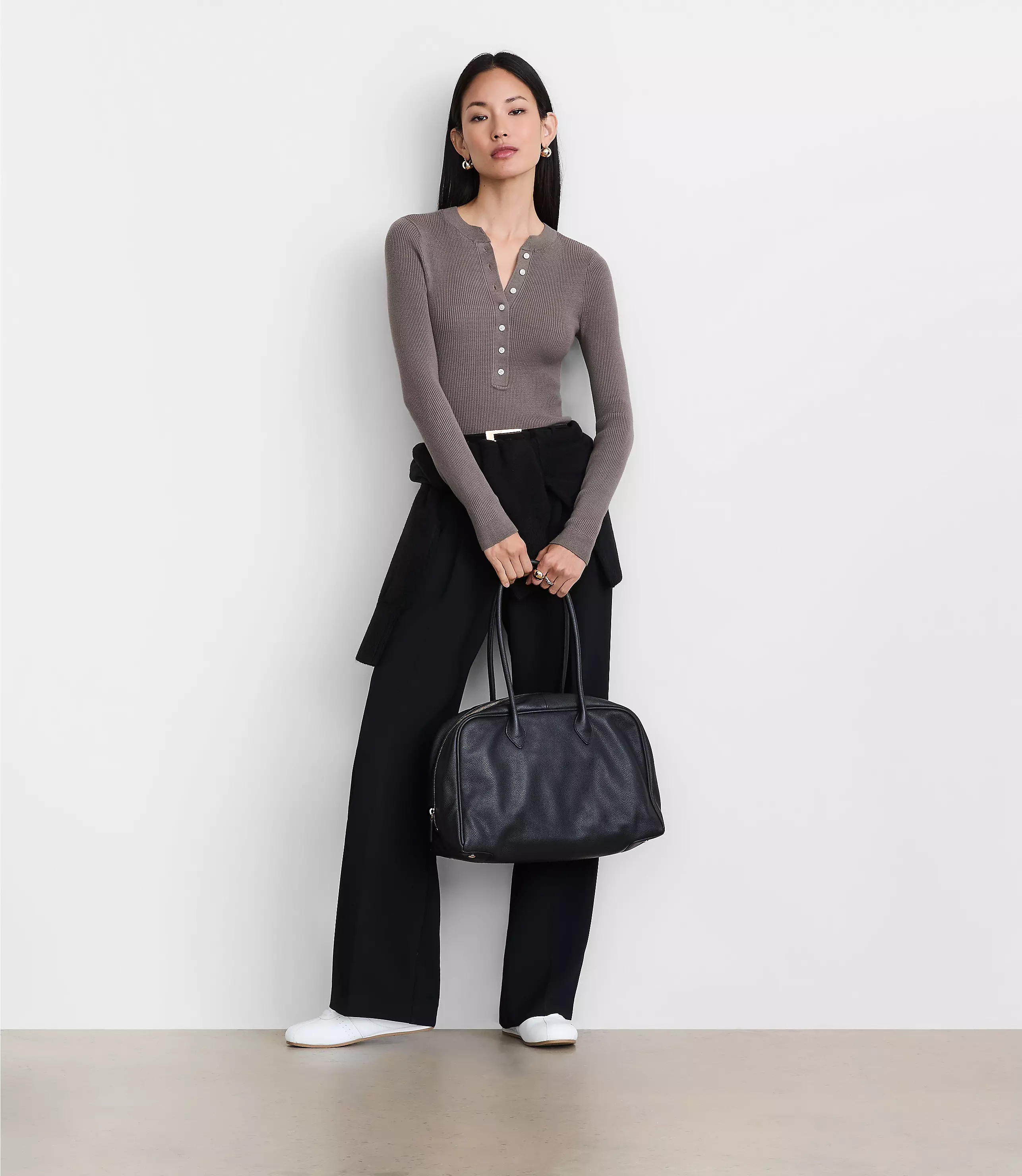 LOFT Versa Ribbed Henley Sweater | LOFT