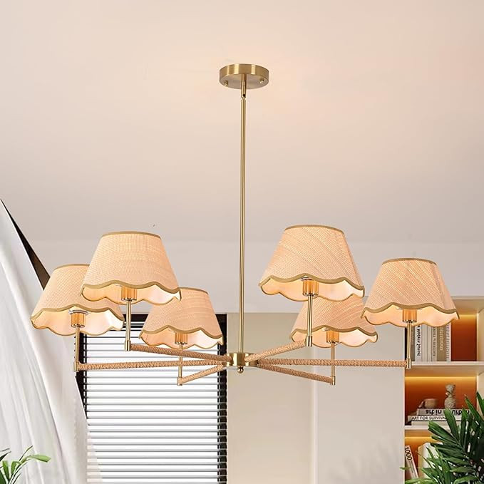 39" Adjustable Boho Rattan Chandelier - 6-Light Rustic Industrial Farmhouse Coastal Pendant Light... | Amazon (US)