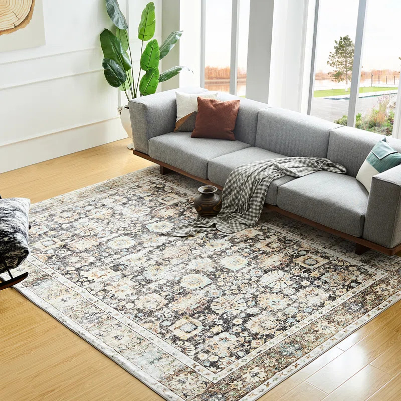 17 Stories Rectangle Thornell Oriental Machine Washable Polyester Area Rug in Brown/Gray & Review... | Wayfair North America