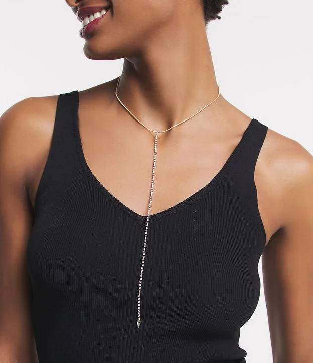 Colar Gargantilha com Fio Rabo de Rato e Strass Dourado | Renner (BR)