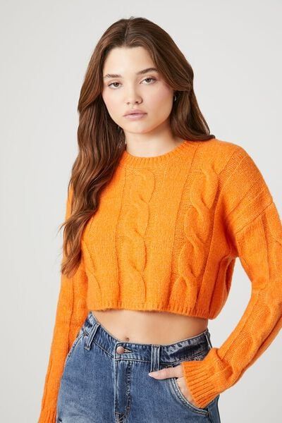 Cropped Boxy Cable Knit Sweater | Forever 21 (US)