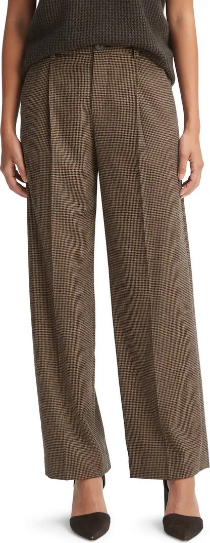 Pleated Houndstooth Straight Leg Pants | Nordstrom Rack