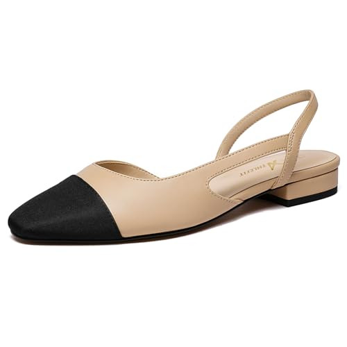 Athlefit Slingback Flats for Women Square Pointed Toe Two Toned Flats Wedding Pumps for Women | Amazon (US)