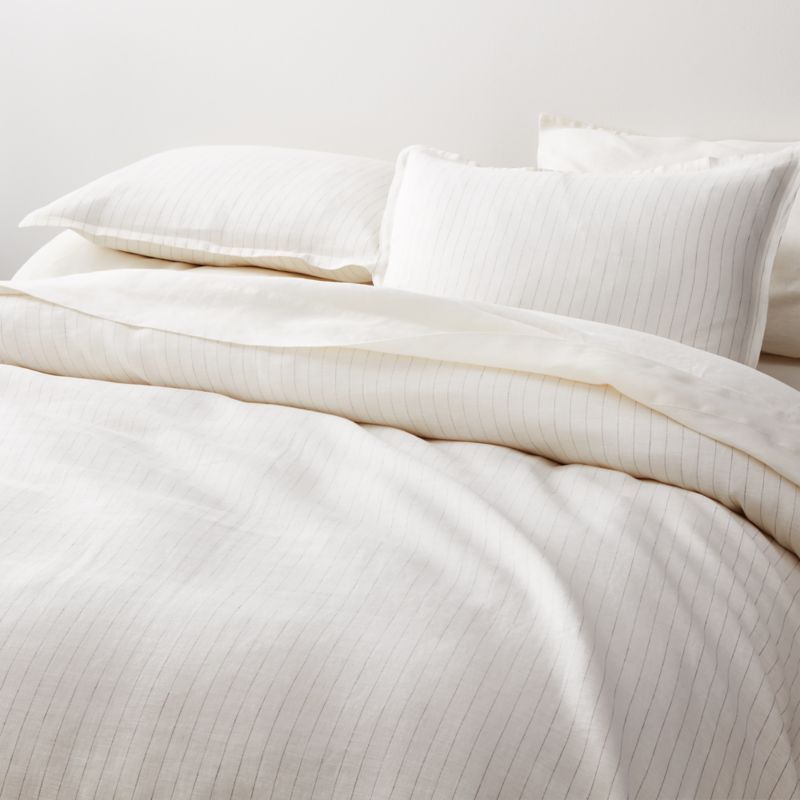 Pure Linen Pinstripe Warm White Duvet Covers and Pillow Shams | Crate and Barrel | Crate & Barrel