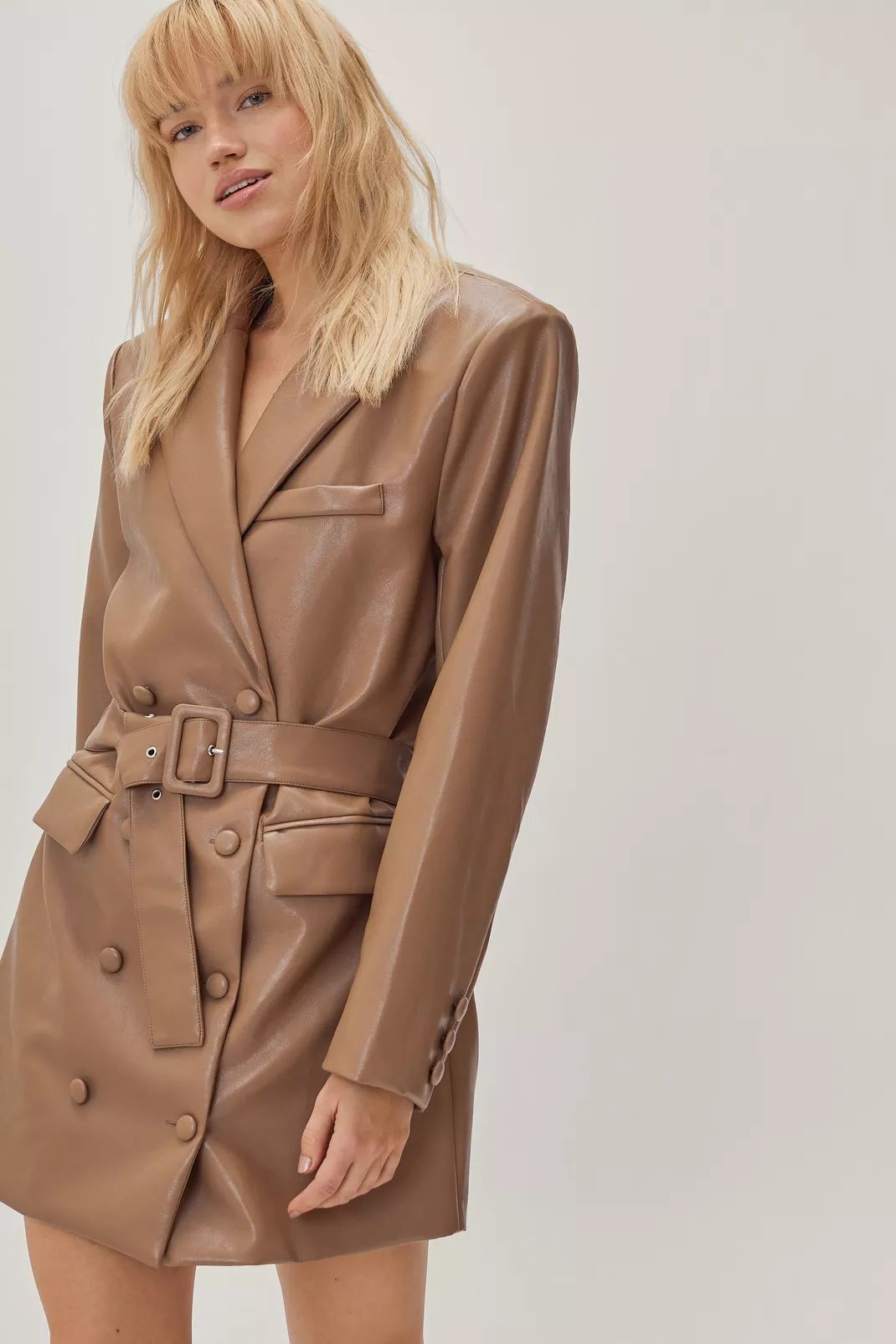 Pu Belted Blazer Dress | Nasty Gal (US)