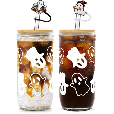 Halloween Cups, Ghost Decor 24 Oz Mug Mason Jar Glass Cups With Lids(2 Pcs/Clear) | Wayfair North America