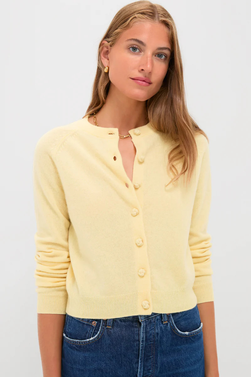 Butter Yellow Knot Button Cashmere Cardigan | Tuckernuck (US)