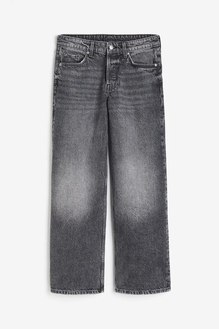 Baggy Wide Low Jeans - Low waist - Long - Dark grey - Ladies | H&M GB | H&M (UK, MY, IN, SG, PH, TW, HK)