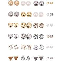 BBTO 24 Pairs Stud Earrings Crystal Pearl Earring Set Ear Stud Jewelry for Women Men | Amazon (US)