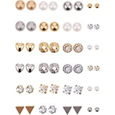 Amazon.com: 24 Pairs Stud Earrings Crystal Pearl Earring Set Ear Stud Jewelry for Girls Women Men... | Amazon (US)