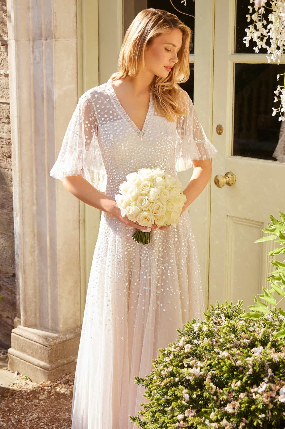 Dappled Sequin Cape Ankle Gown | Needle & Thread US