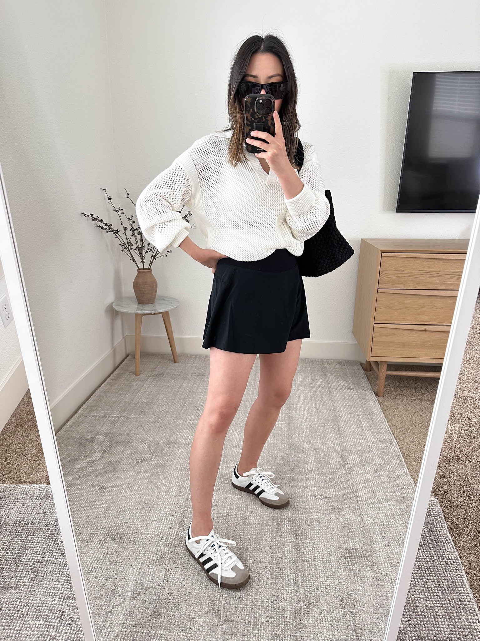 Evereve perforated sweater. Love this to throw over workout wear. Runs TTS. Stretches out in a good way. Super comfy. Love this skirt too! Great for petites!

Evereve sweater xs
Sweaty Betty skirt xs
Adidas samba 4.5 men’s 
Naghedi tote medium 
YSL mica sunglasses 

Activewear, samba sneakers, adidas samba, petite style 

#LTKshoecrush #LTKfit #LTKitbag