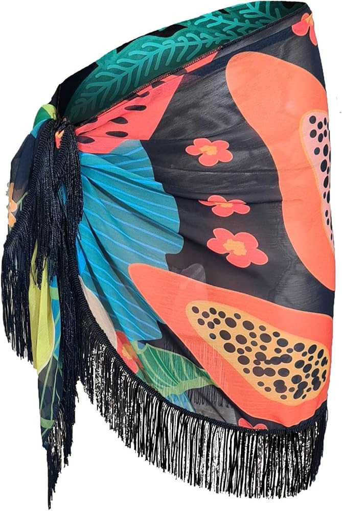 Bolder Chiffon Short Sarong Cover-up with Tassels | Amazon (US)