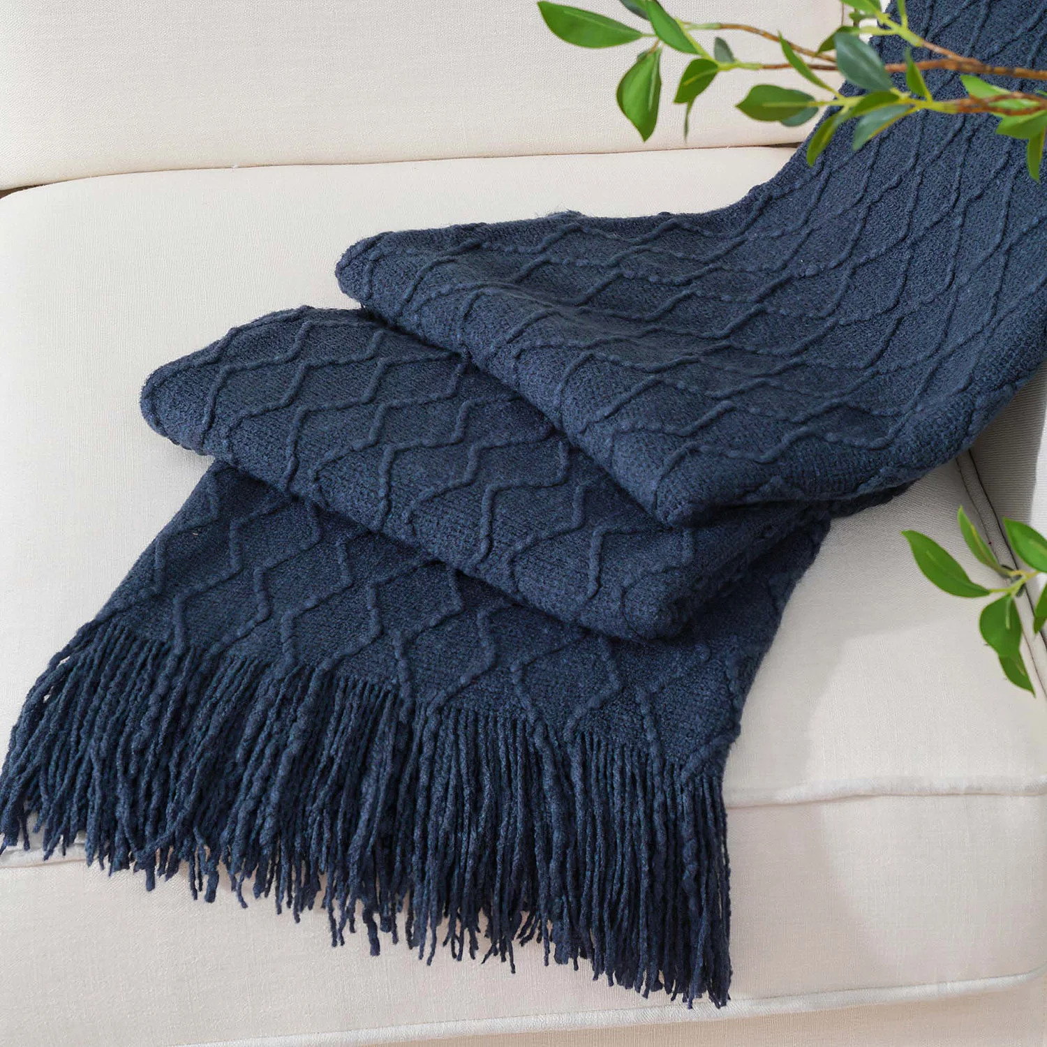Navy Blue Throw Blanket For Bed,Lightweight Knit Blue Blanket,Navy Throws with Tassels,50"x60" | Walmart (US)