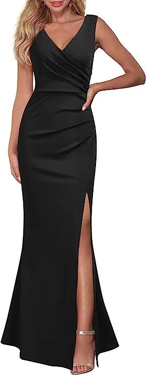 Amazon.com: WOOSEA Women Sleeveless V Neck Split Evening Cocktail Long Dress : Clothing, Shoes & ... | Amazon (US)