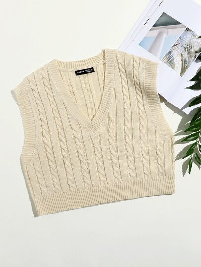 Cable Knit V-neck Sweater Vest | SHEIN