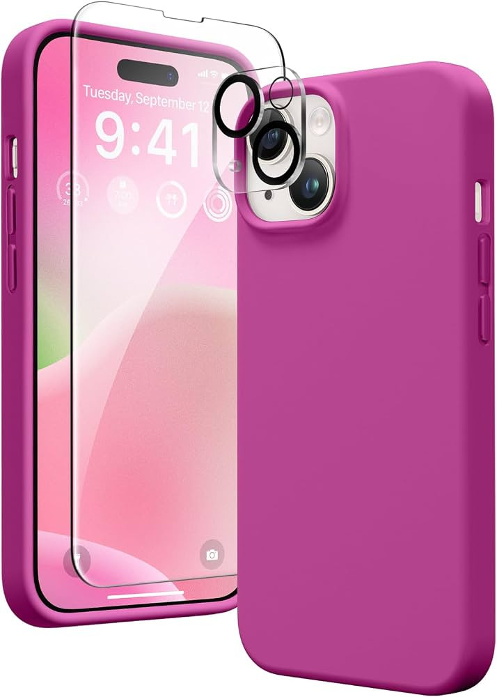 GONEZ for iPhone 14 Case Silicone, with 2X Screen Protector + 2X Camera Lens Protector, [Soft Ant... | Amazon (US)