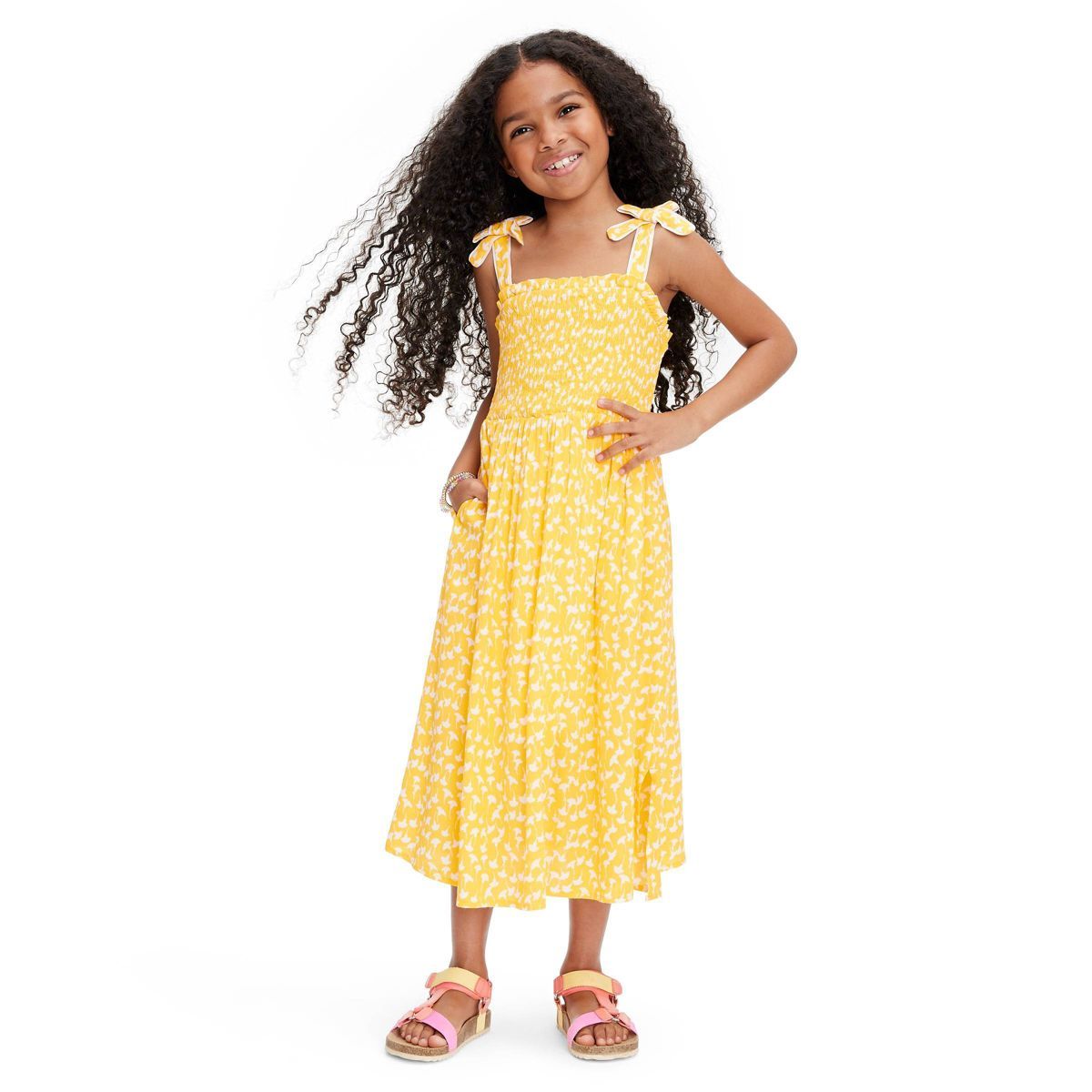 Kids' Smocked Tie Strap Ginkgo Yellow Midi Dress - DVF for Target | Target