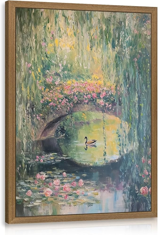 Clicyre Framed Monet Wall Art, Vintage Bridge and Pond Canvas Print, French Country Aesthetic Roo... | Amazon (US)