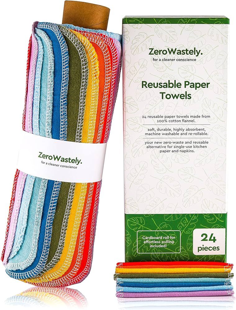 Reusable Paper Towels - Value Pack of 24 Paperless Paper Towels! - 100% Cotton, Super Soft, Absor... | Amazon (US)