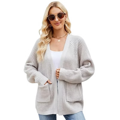 Clearlove Women's Open Front Kint Cardigan Sweaters Long Sleeve Ribbed Crochet Oversized Cardigans with Pockets,Grey,M | Target