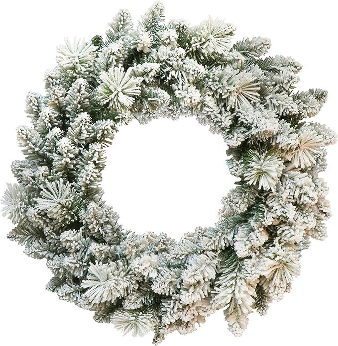 Puleo International 24" Artificial Flocked Spruce Wreath Christmas Décor with 110 Tips, Green | Amazon (US)