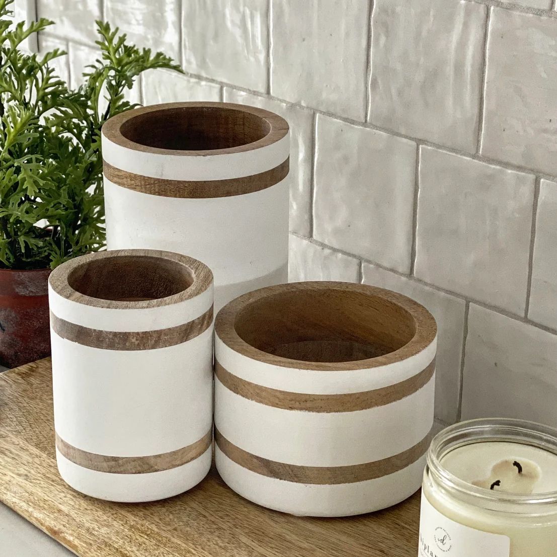 Wood Striped Canister, choose from 3 sizes | Interior Delights