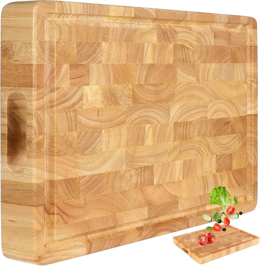 End Grain Cutting Board, Extra Large & Thick, End Grain Built-In Compartment and Juice Canal, Hea... | Amazon (US)