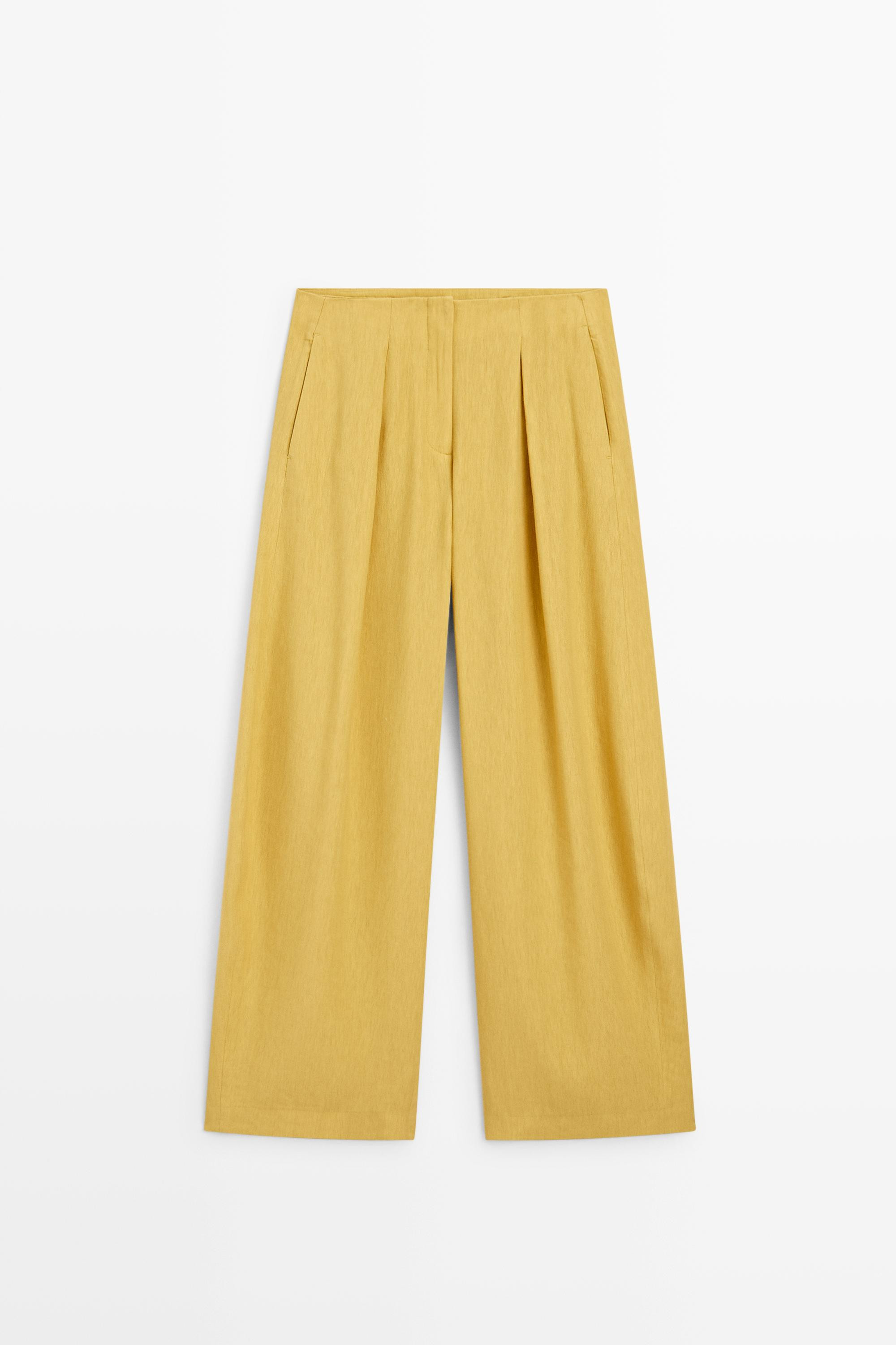 Wide-leg flowing linen blend pleated pants | Massimo Dutti US