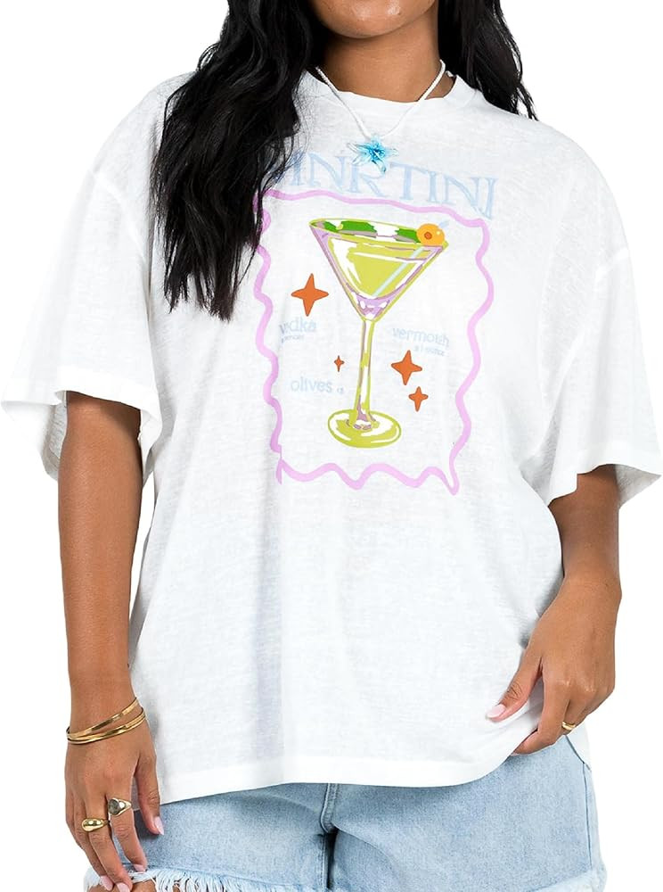 Women Graphic Oversized Tee Y2k Fruit Print Short Sleeve White Top Crewneck Cute Aesthetic Tee Sh... | Amazon (US)