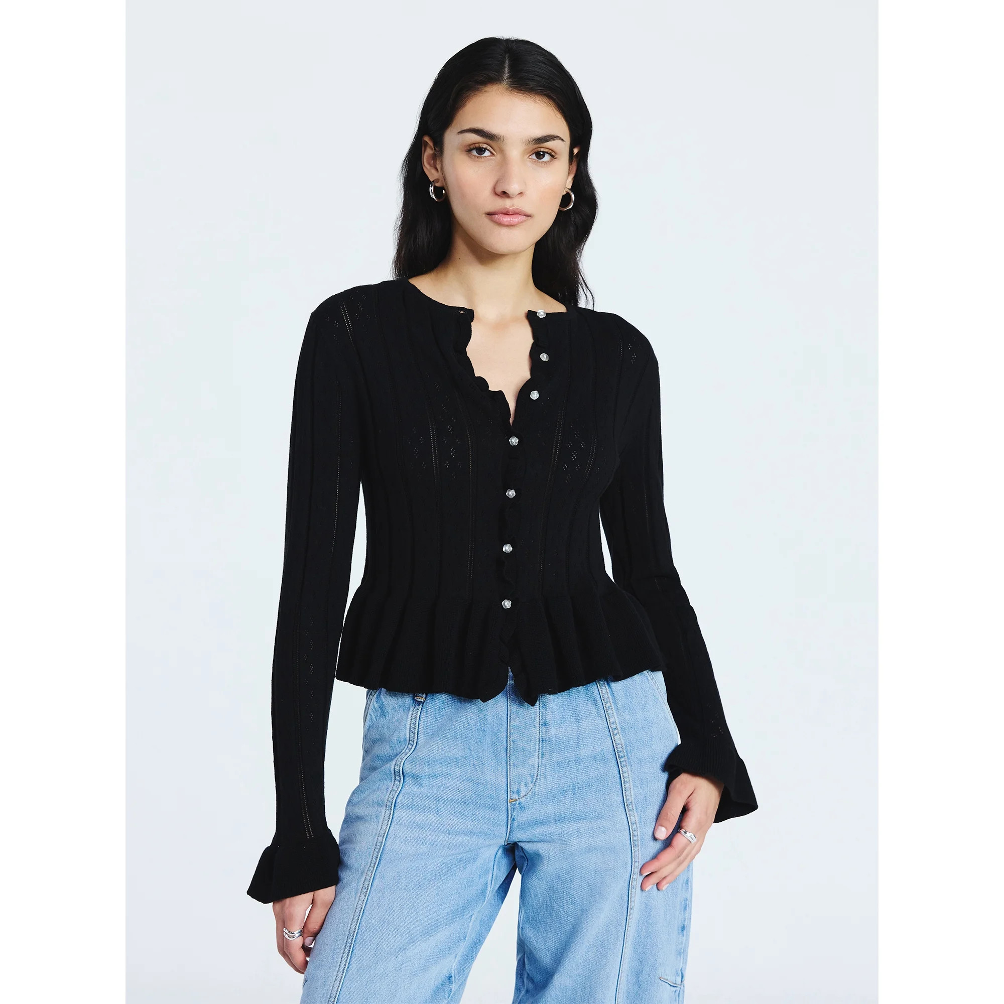 Scoop Women's and Women's Plus Peplum Ruffle Cardigan Sweater, Lightweight, Sizes XS-4X | Walmart (US)