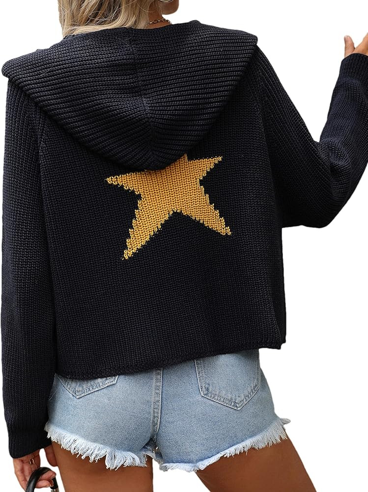 Women's Oversized Color Block Knit Hoodie Casual Long Sleeve Crewneck Star Trendy Pullover Sweate... | Amazon (US)