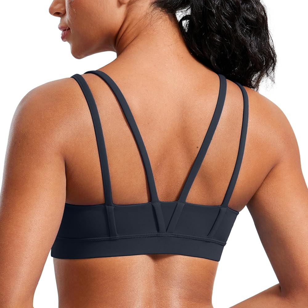 CRZ YOGA Softness Mold Butterluxe V Neck Sports Bras for Women - Workout Top Double Spaghetti Str... | Amazon (US)
