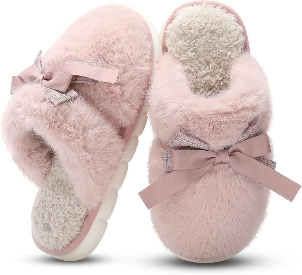 Cute Womens Slippers Memory Foam House Slippers for Women Fuzzy Plush Comfy Faux Fur Slippers wit... | Amazon (US)