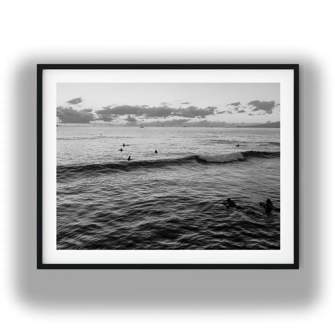 Black And White Photo Instant Digital Download Wall Art Print Sunset Ocean Surfers Image | Etsy (US)
