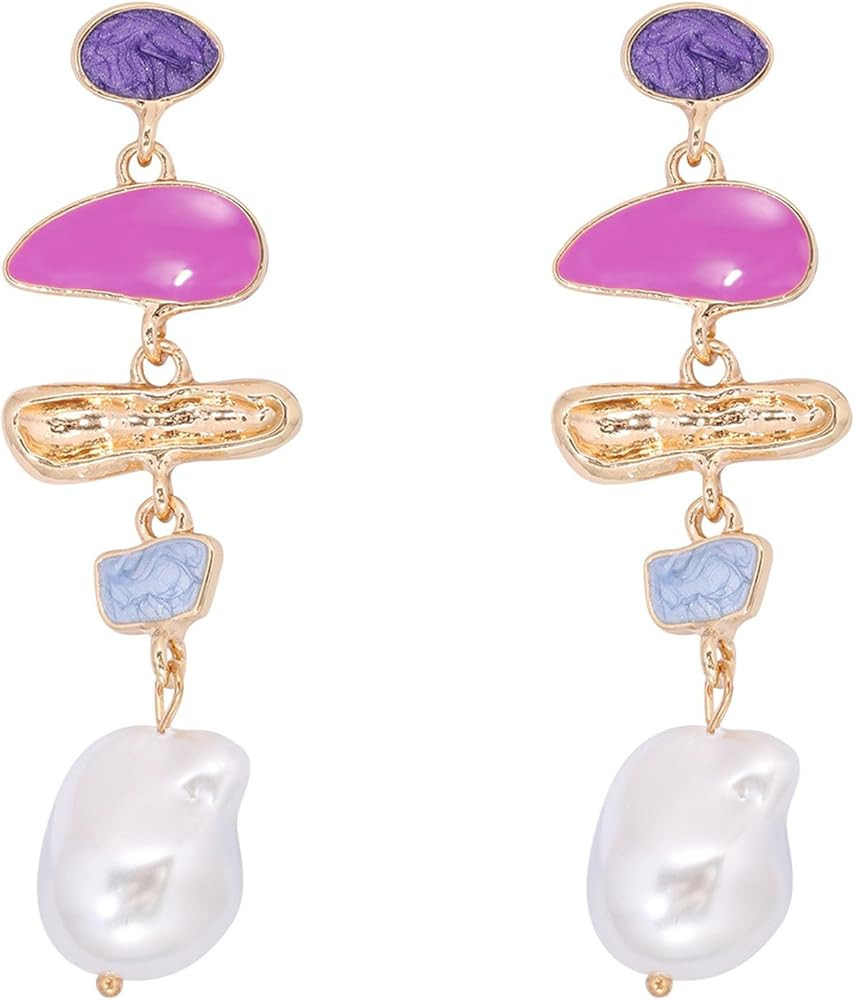 Long Pearl Drop Earrings for Women,Vintage Statement Baroque Pearl Earrings Colored Glaze Enamel ... | Amazon (US)