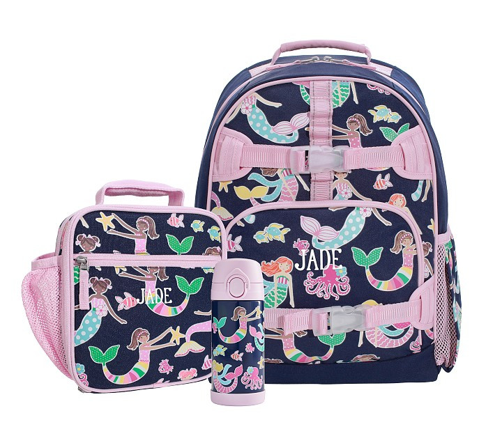 Mackenzie Navy Mermaid Friends Glow-in-the-Dark Backpack & Lunch Bundle, Set of 3 | Pottery Barn Kids