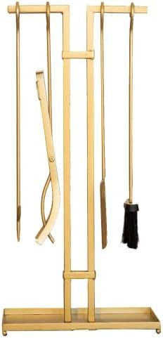Barton 5Pc Fireplace Tools Gold Wrought Iron w/T Stand Poker Shovel Tongs Brush Fire Set Accessories | Amazon (US)