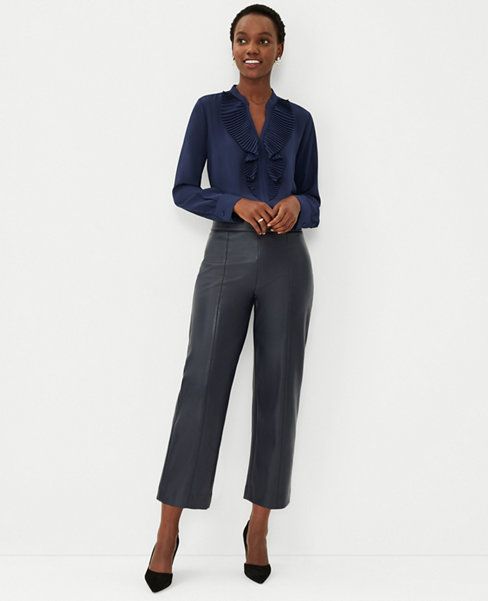 The High Waist Easy Straight Crop Pant in Faux Leather | Ann Taylor (US)