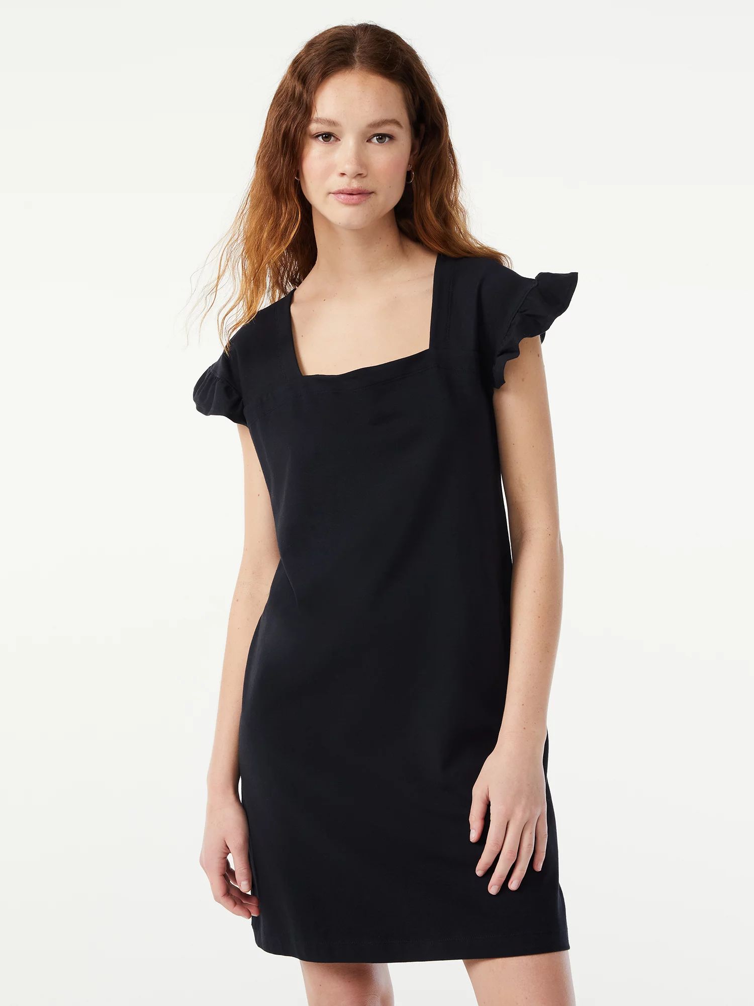 Free Assembly Women's Square Neck Mini Dress with Ruffle Sleeves - Walmart.com | Walmart (US)