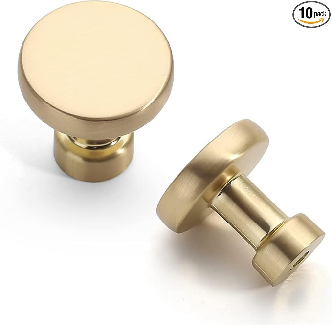 Asidrama 10 Pack 1-1/4 inch Brushed Brass Kitchen Cabinet Knobs Gold Dresser Knobs Drawer Knobs C... | Amazon (US)